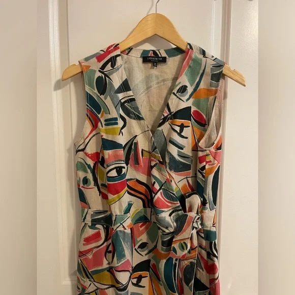 Lafayette 148 New York Pammie Abstract Linen Wrap Dress Size 12 - Picture 5 of 12